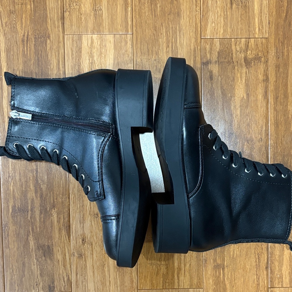Calvin Klein Black Leather Lace-Up Boots